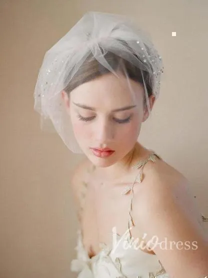 Roycebridal Simple Vintage-Inspired Birdcage Veils Ivory Blusher Veil ACC1087
