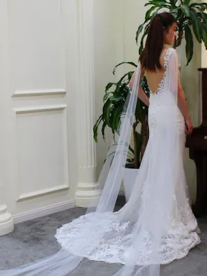 Roycebridal Simple Watteau Veil Set Viniodress V691