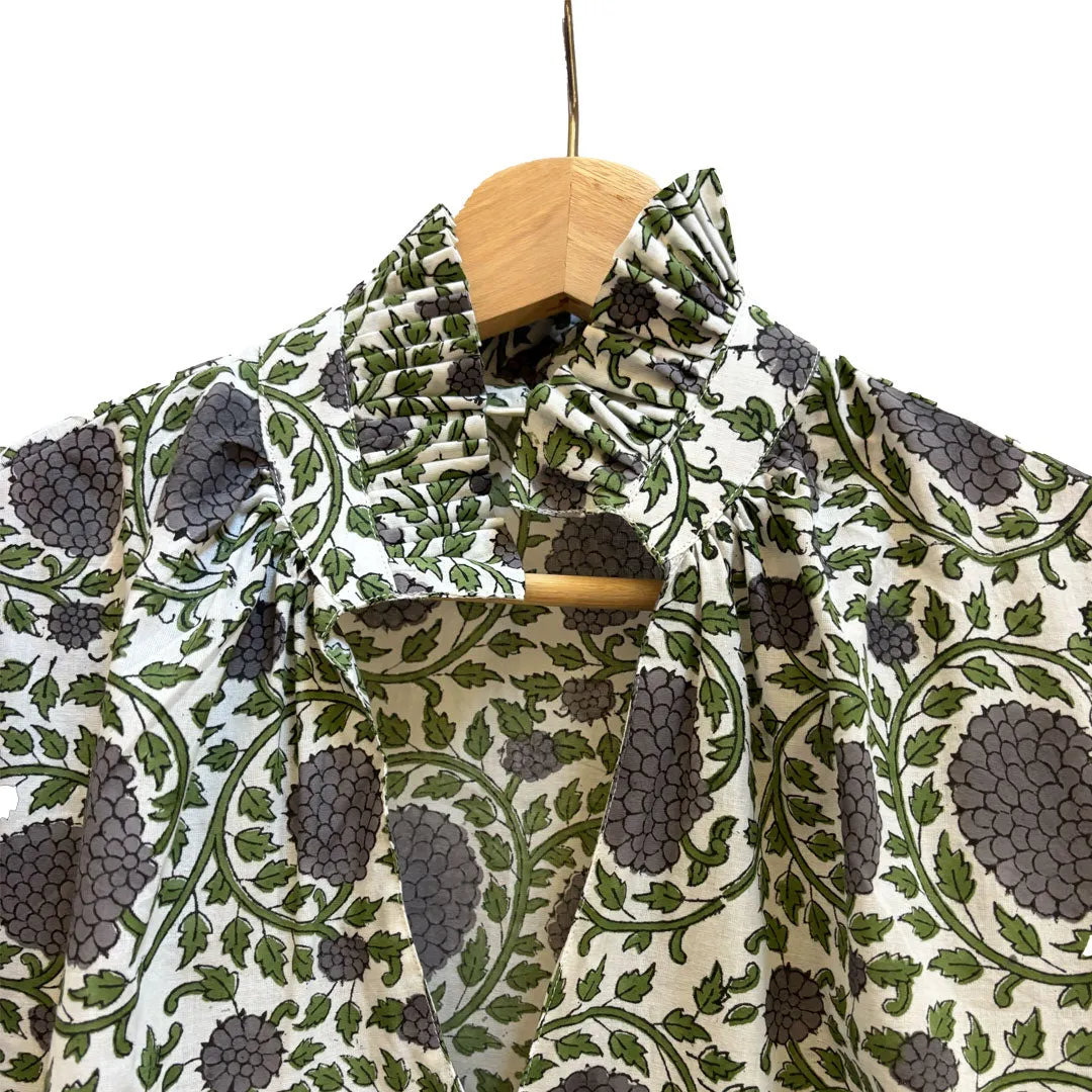 Ruffle Collar Top - Purple and Green