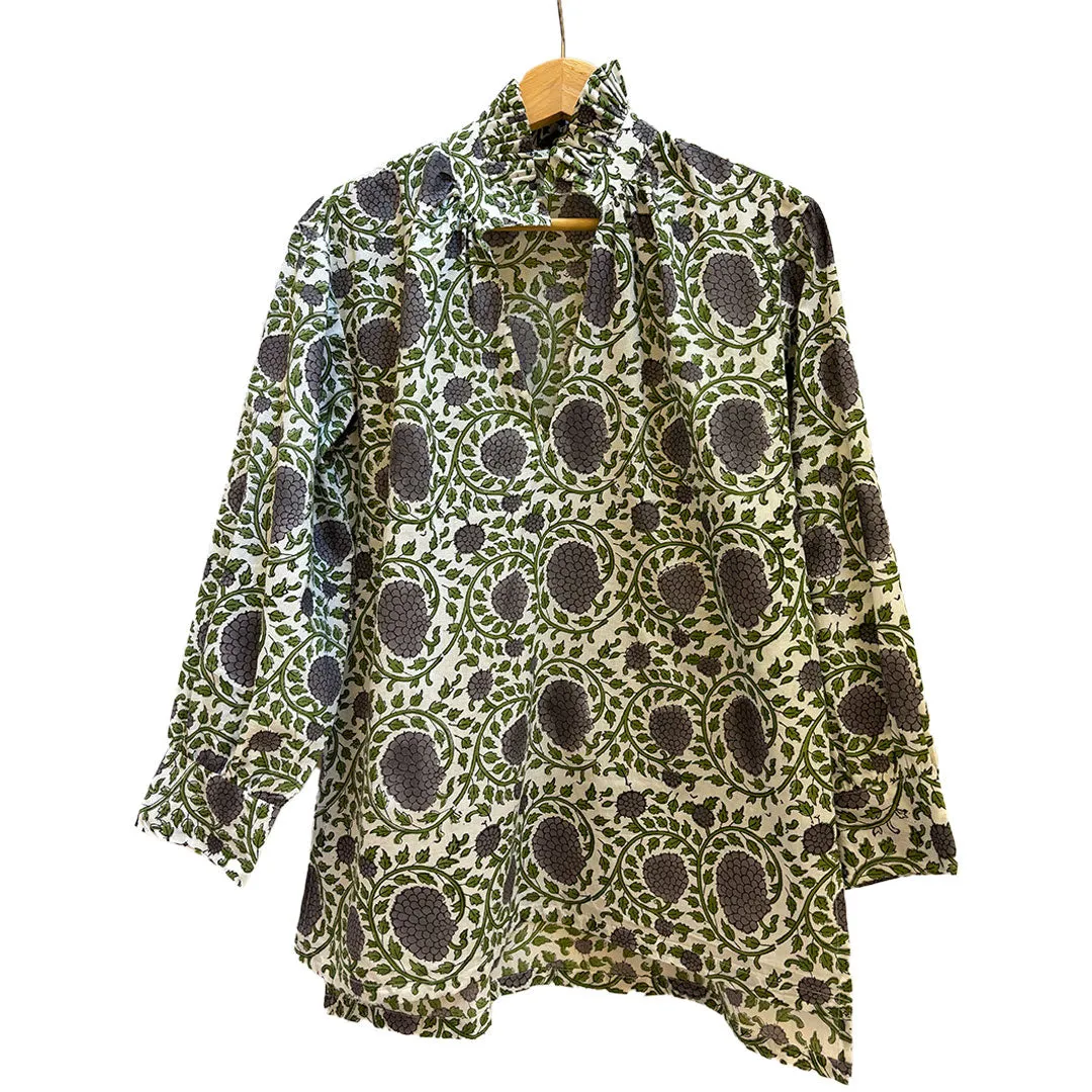 Ruffle Collar Top - Purple and Green