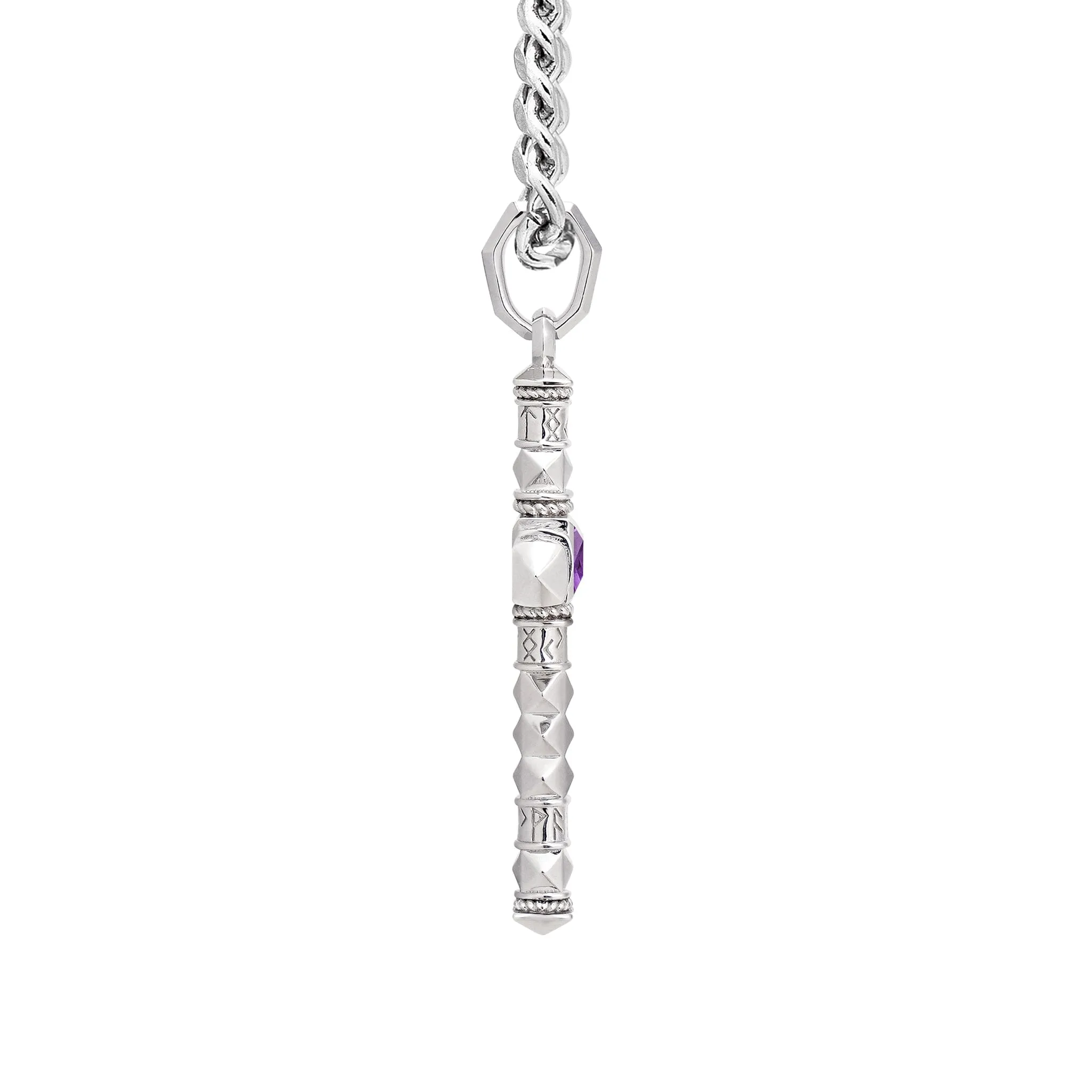 Runes-Engraved Amethyst Cross Necklace