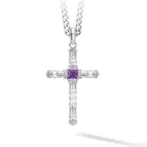 Runes-Engraved Amethyst Cross Necklace