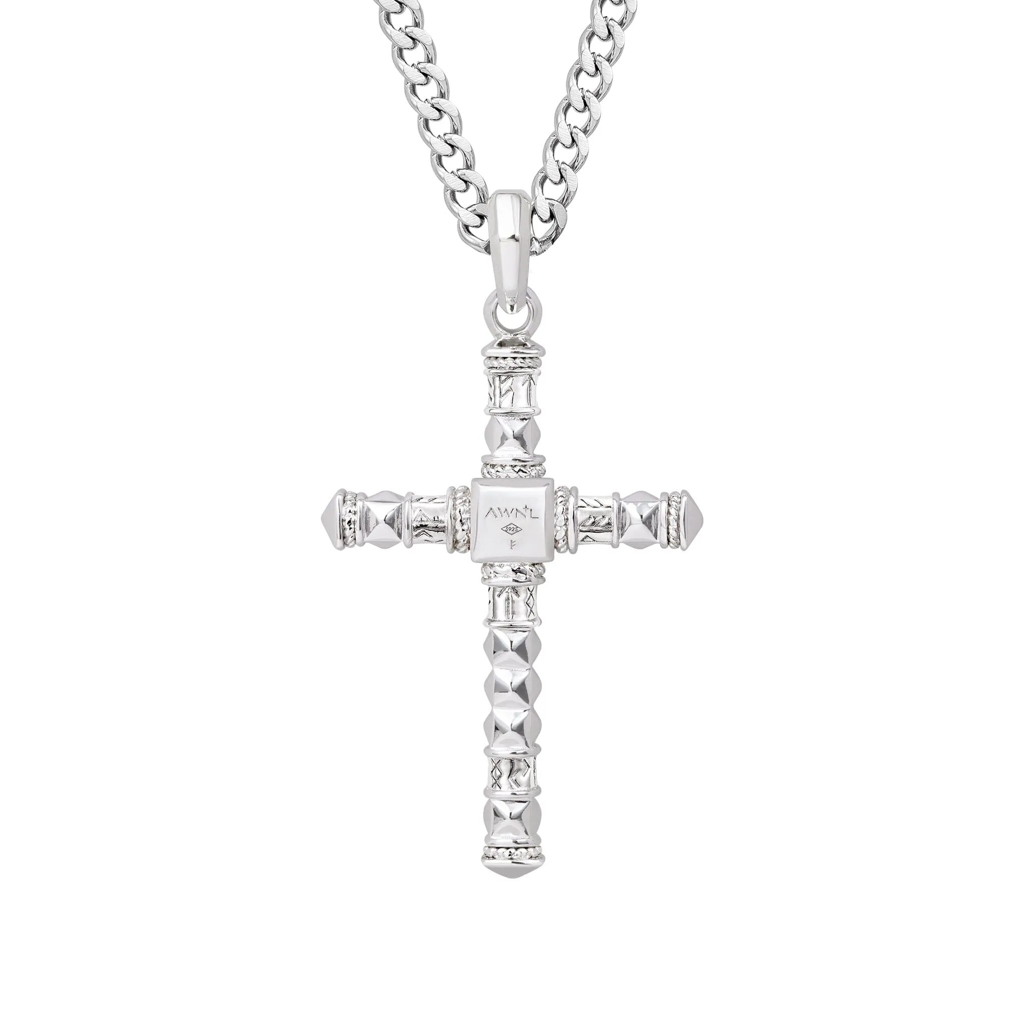 Runes-Engraved Amethyst Cross Necklace