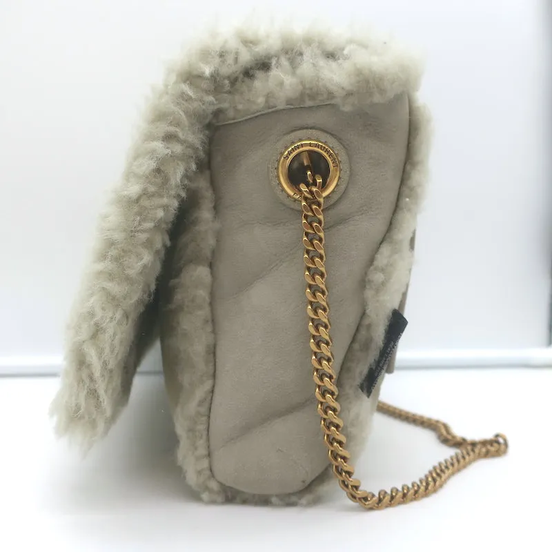 Saint Laurent Kate Shearling Medium Reversible Shoulder Bag Beige Suede