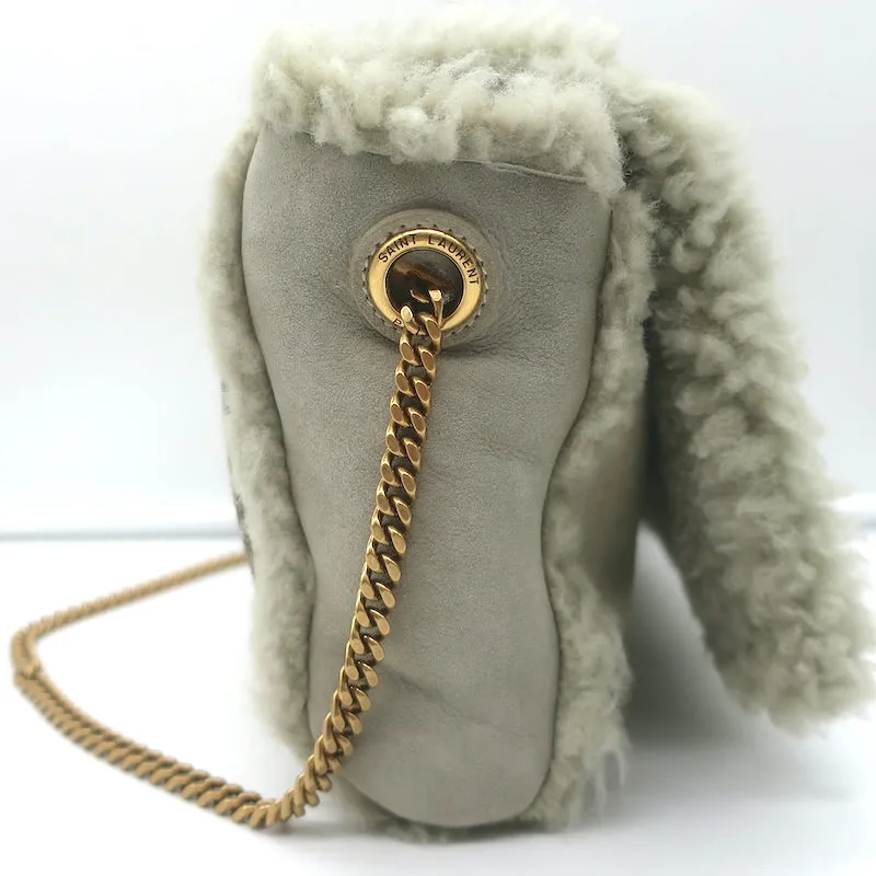Saint Laurent Kate Shearling Medium Reversible Shoulder Bag Beige Suede