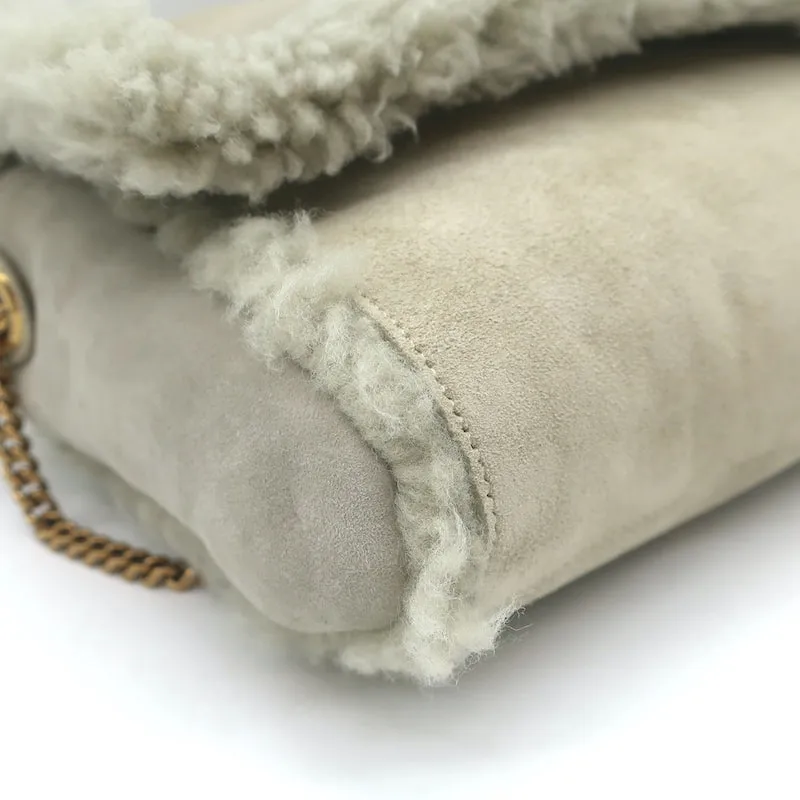 Saint Laurent Kate Shearling Medium Reversible Shoulder Bag Beige Suede