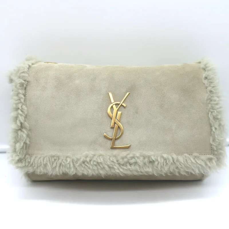 Saint Laurent Kate Shearling Medium Reversible Shoulder Bag Beige Suede