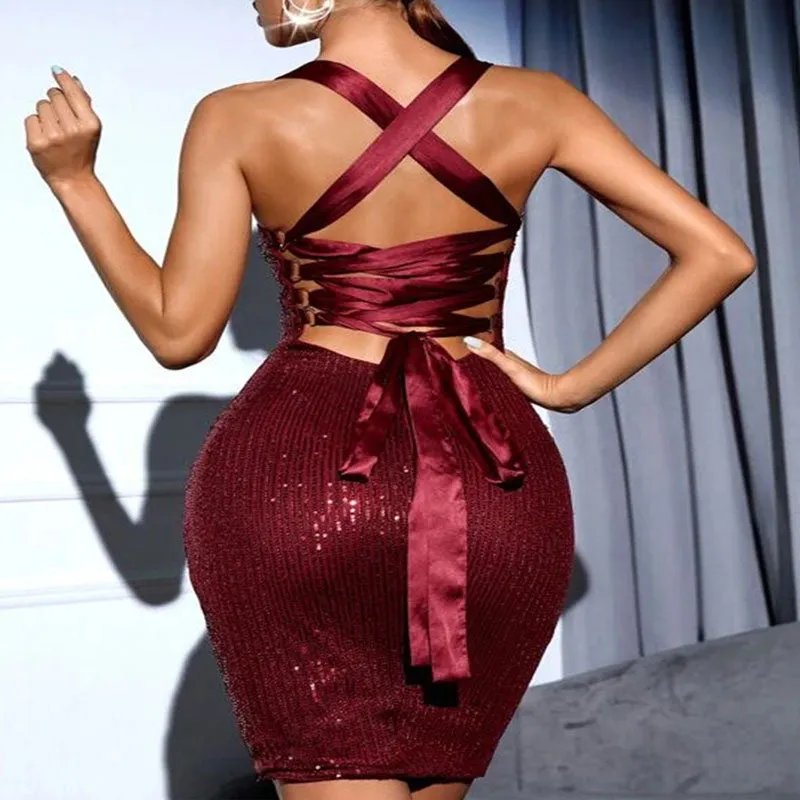 Sequins Sleeveless Bandage Bodycon Dress