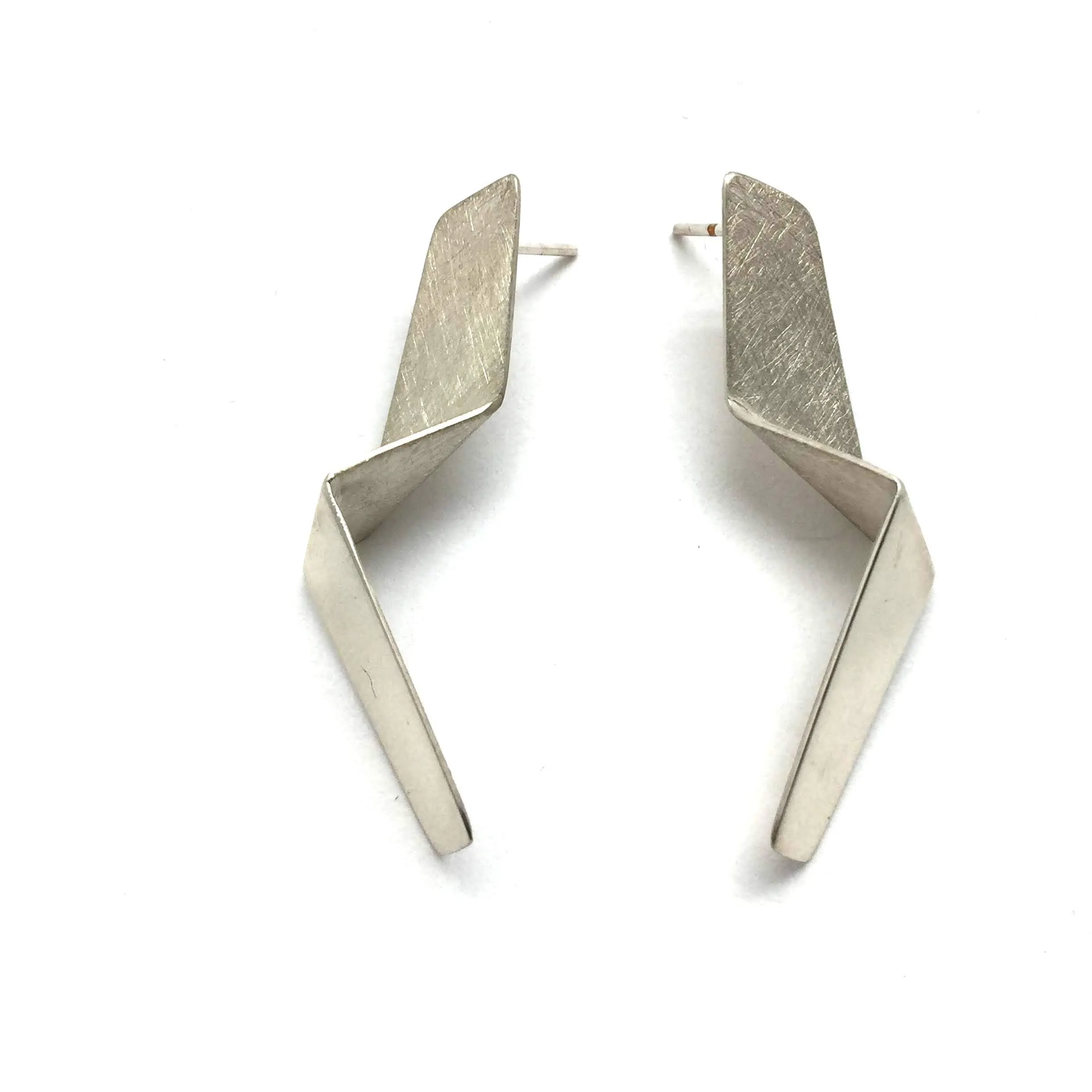 Short Silver Lighting Bolt Earrings