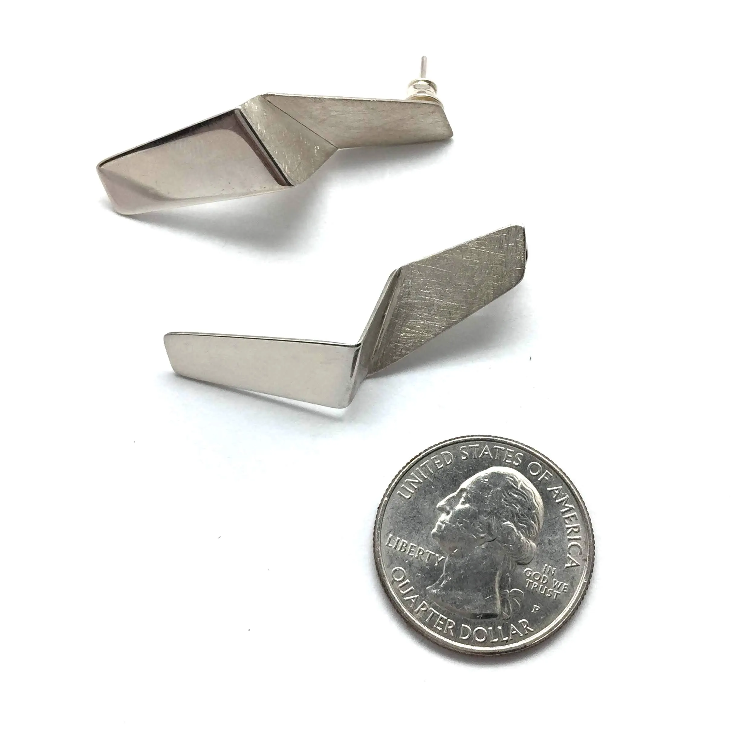 Short Silver Lighting Bolt Earrings