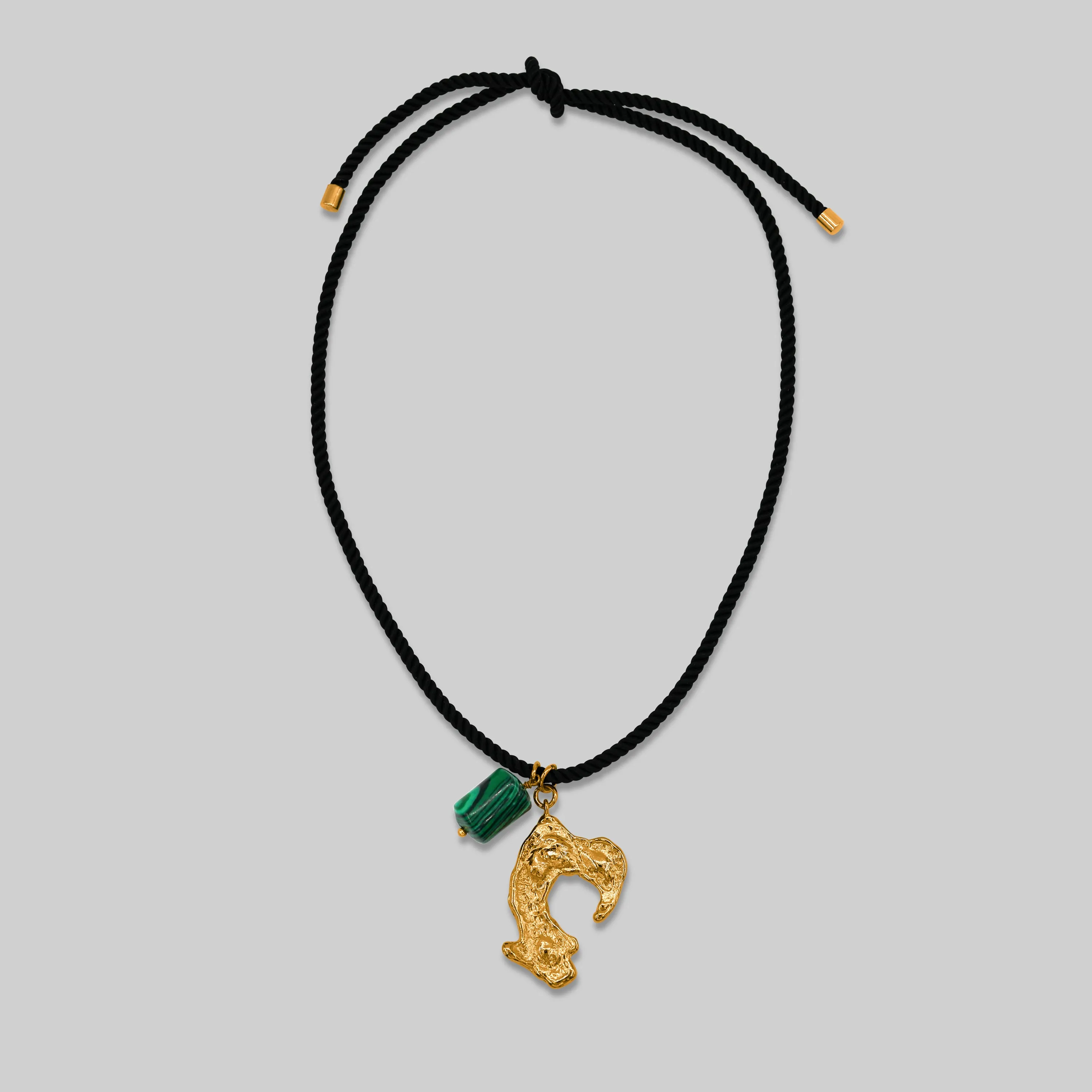 Silk Tie Multiway Malachite and Gold Charm