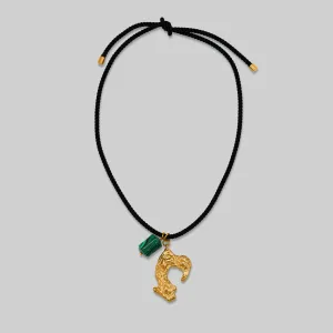 Silk Tie Multiway Malachite and Gold Charm