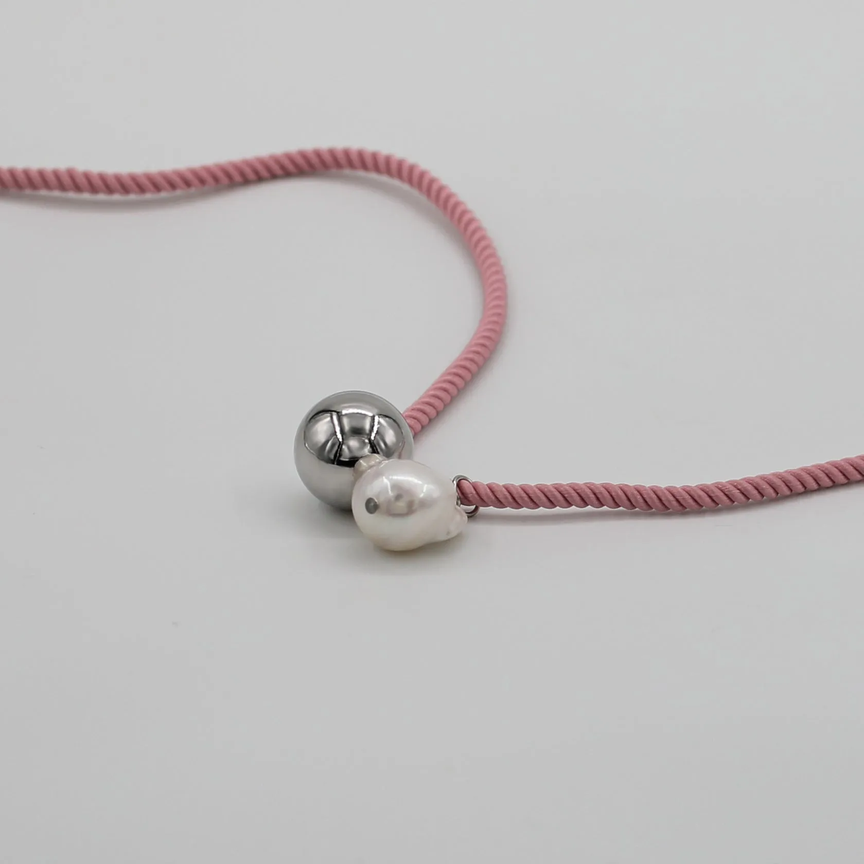 Silk Tie Multiway Silver Ball and Baroque Pearl Pendant