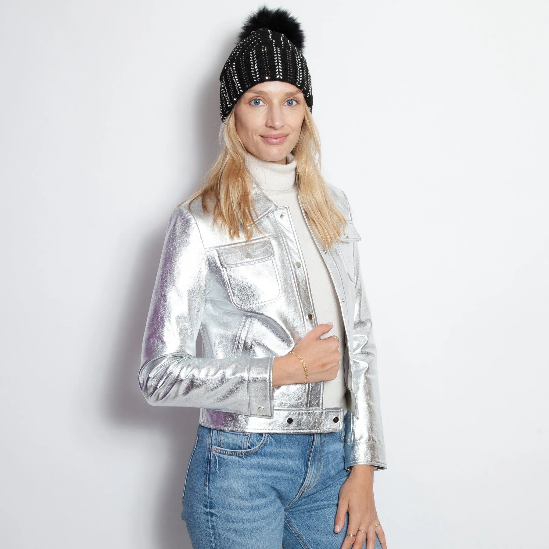 Silver Metallic Nappa Jean Jacket