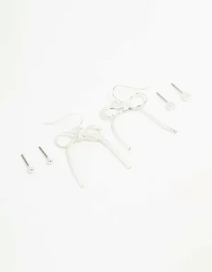 Silver Sleek Ball, Diamante & Bow Earrings 3-Pack
