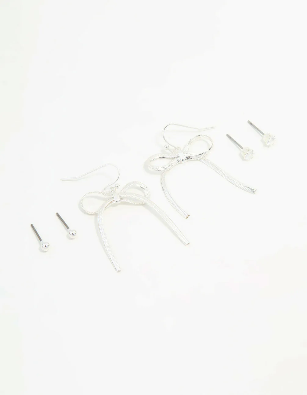 Silver Sleek Ball, Diamante & Bow Earrings 3-Pack