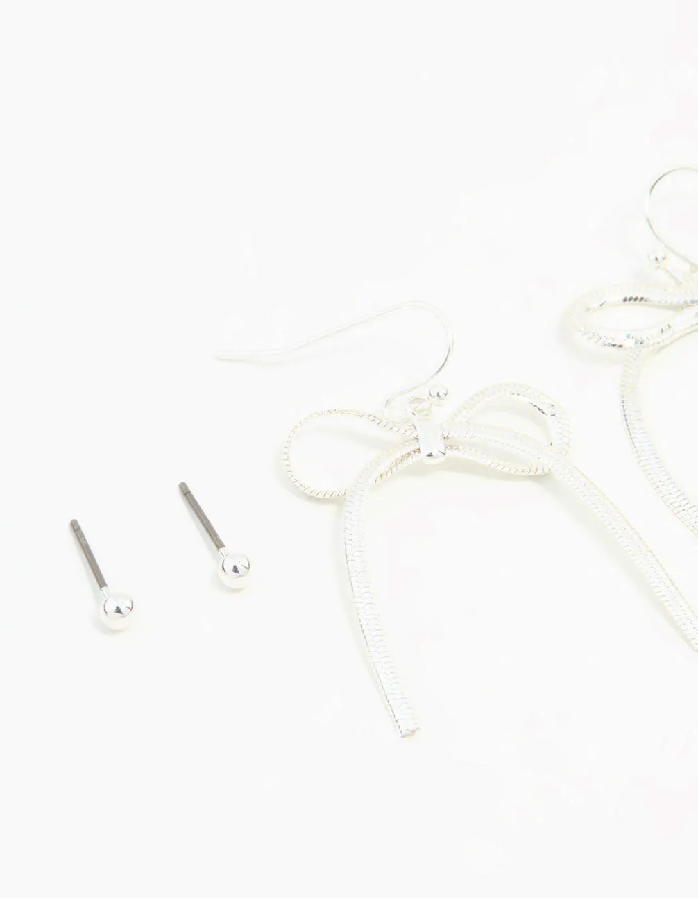 Silver Sleek Ball, Diamante & Bow Earrings 3-Pack