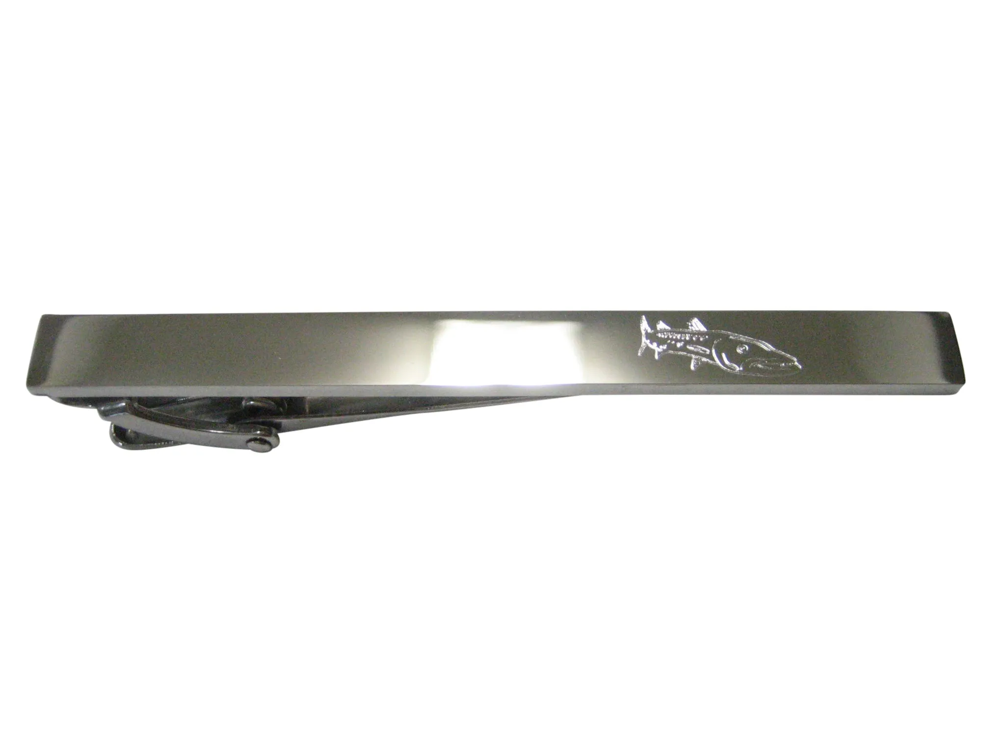 Silver Toned Etched Sleek Barracuda Fish Tie Clip