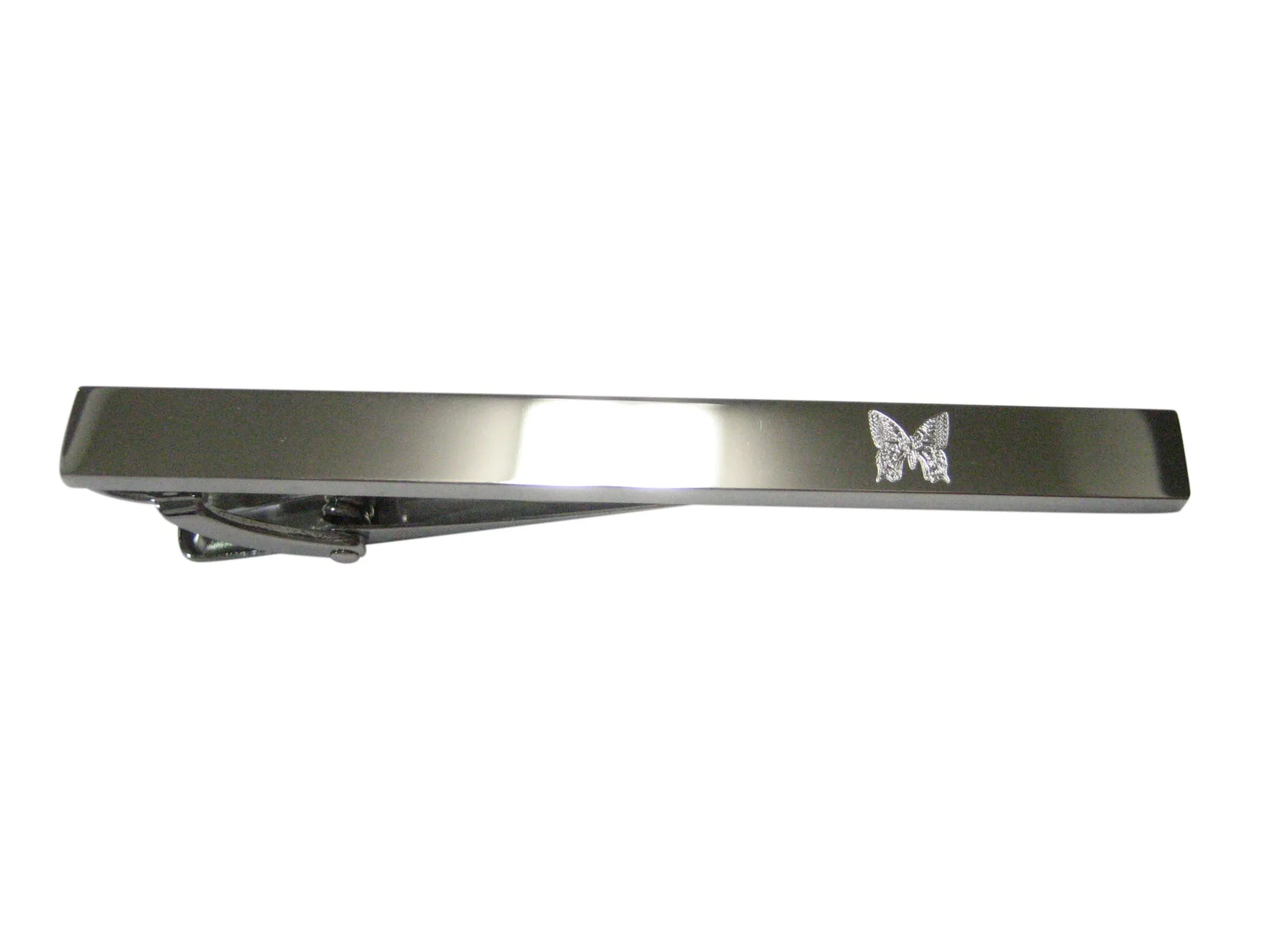 Silver Toned Etched Sleek Butterfly Bug Tie Clip