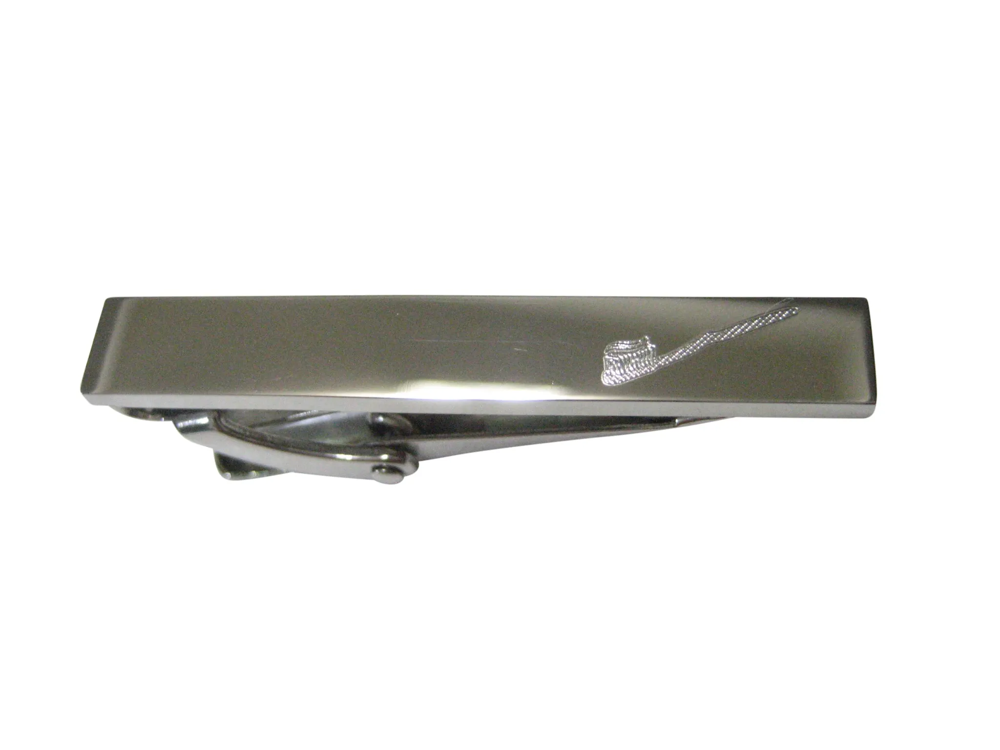 Silver Toned Etched Sleek Dental Tooth Brush With Paste Skinny Tie Clip