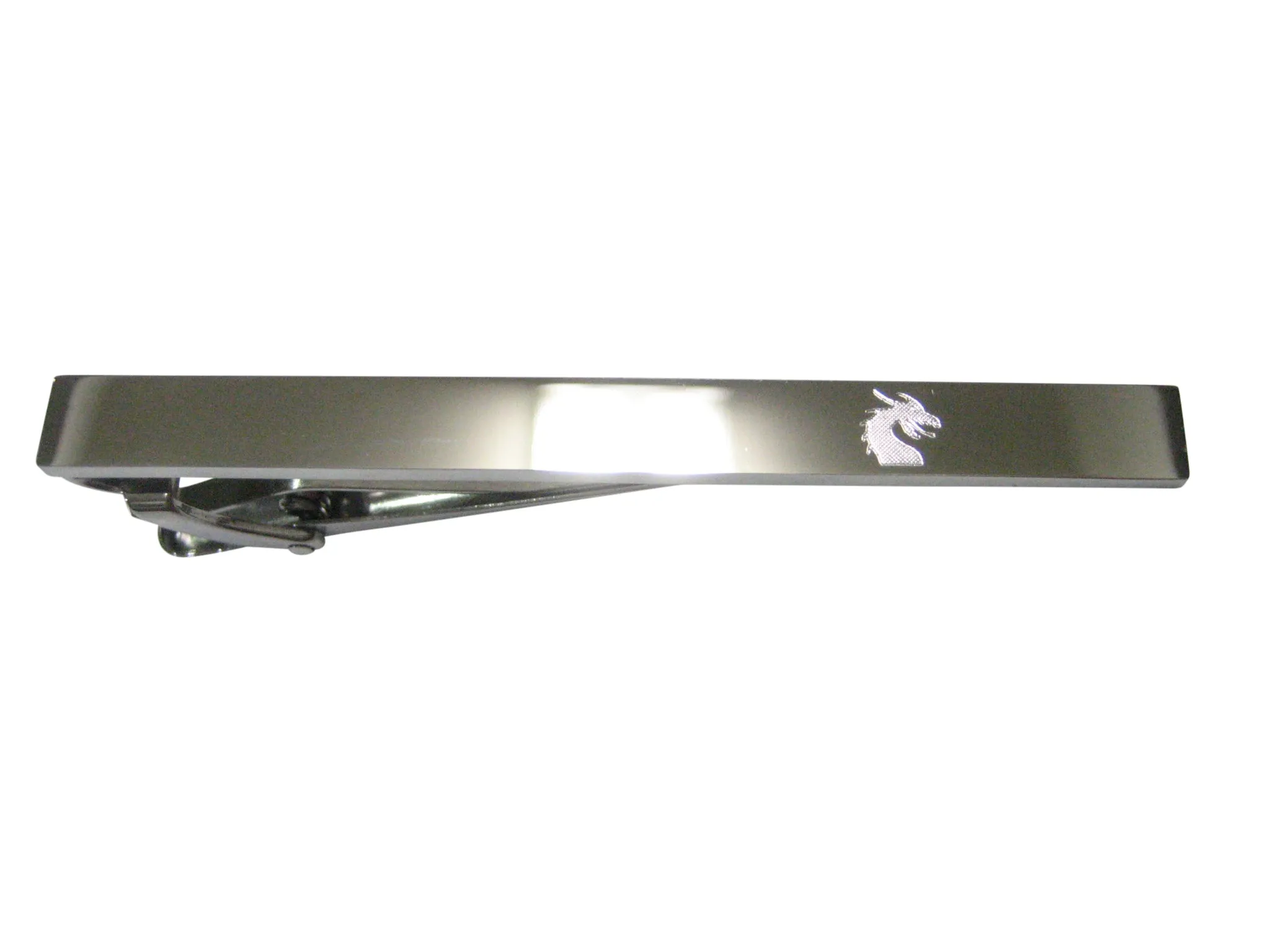 Silver Toned Etched Sleek Dragon Head Tie Clip