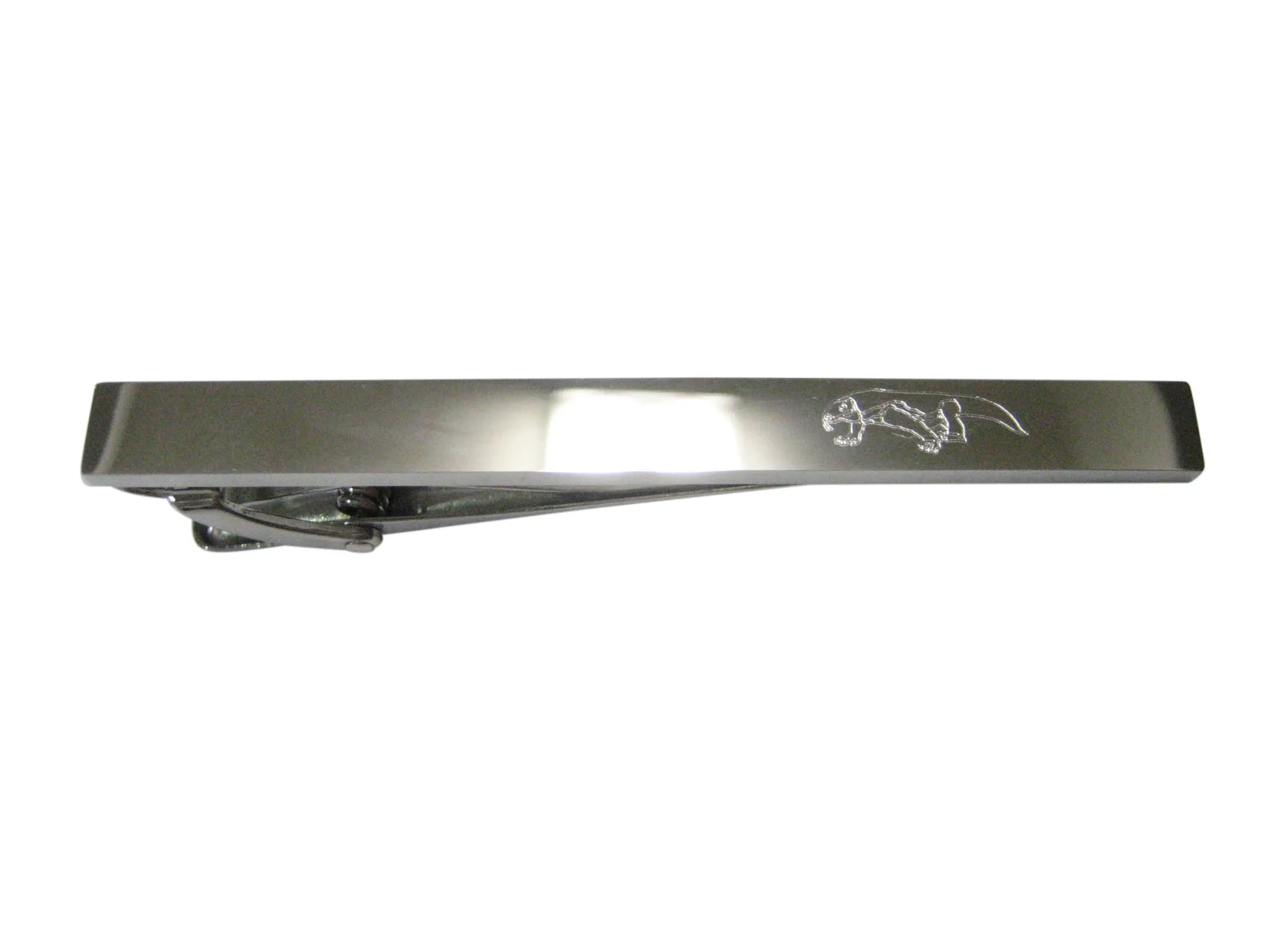 Silver Toned Etched Sleek Komodo Dragon Tie Clip