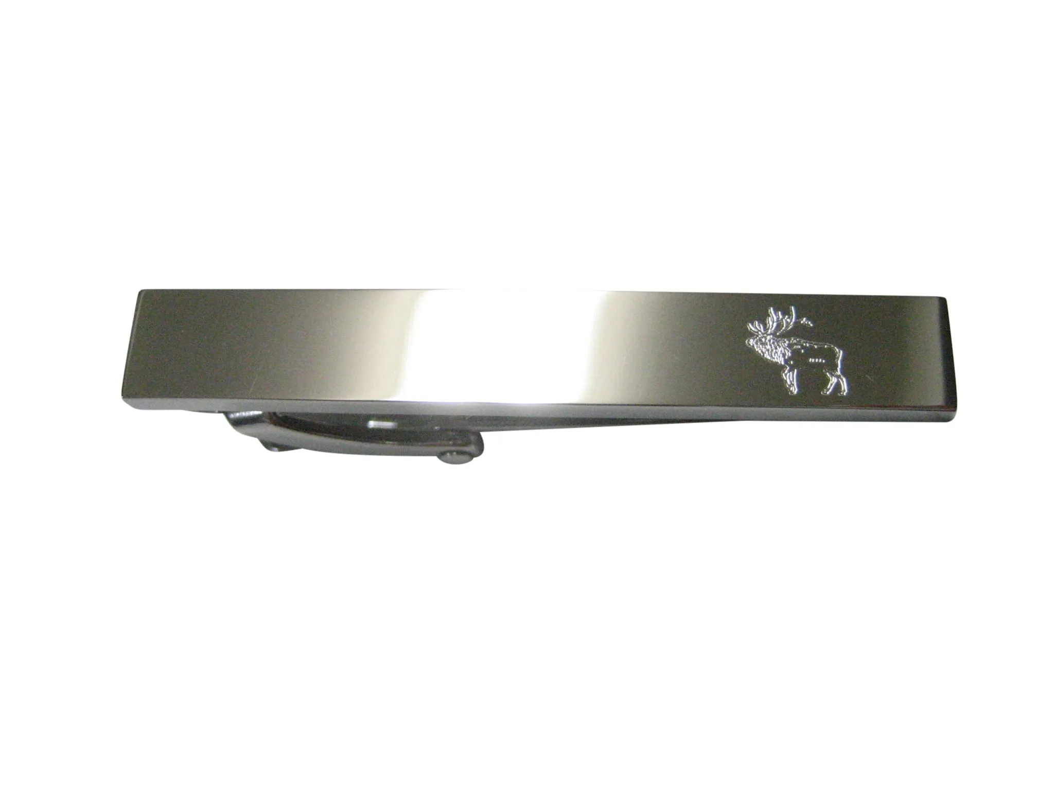Silver Toned Etched Sleek Left Facing Elk Skinny Tie Clip