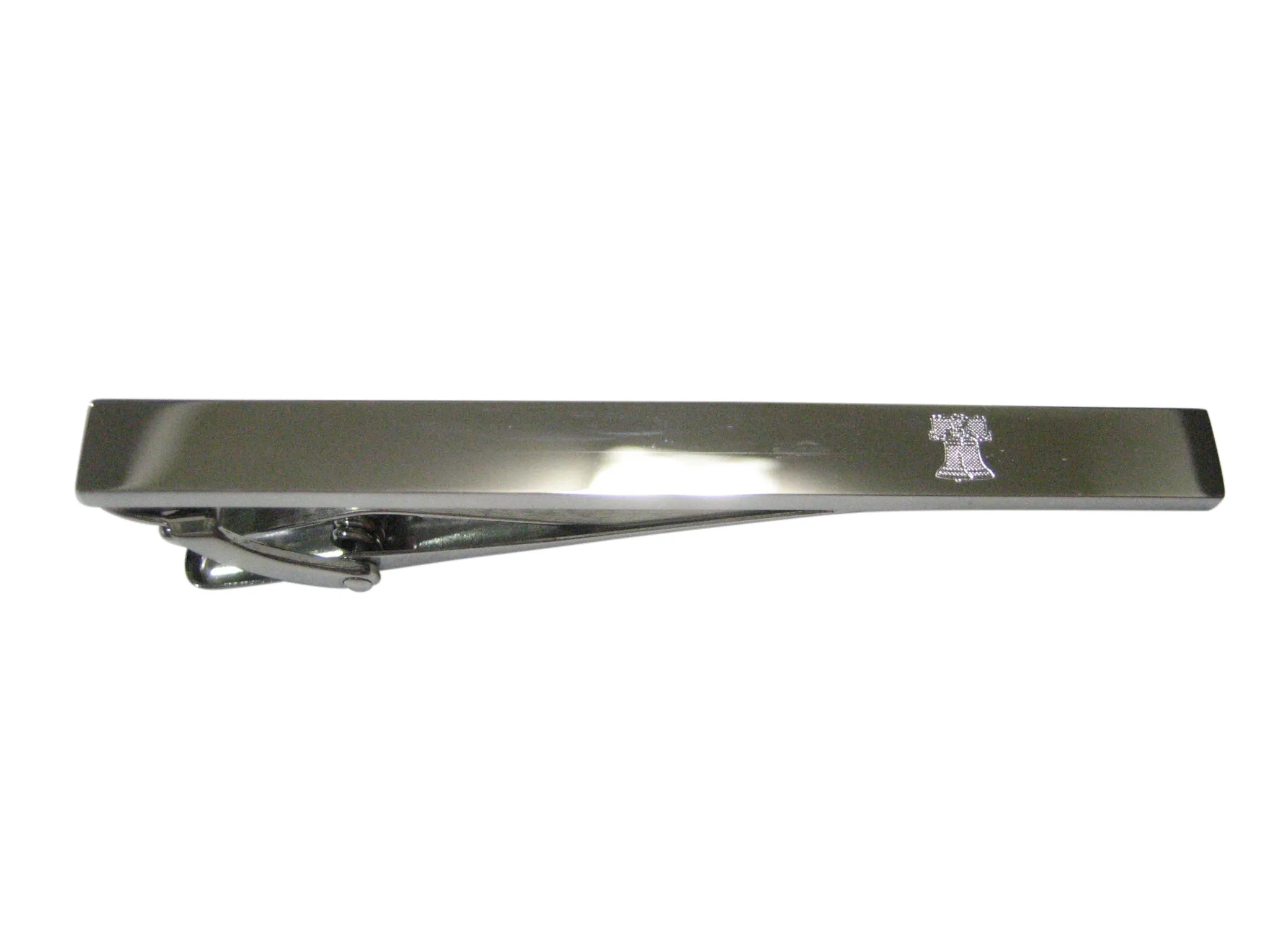 Silver Toned Etched Sleek Liberty Bell Tie Clip