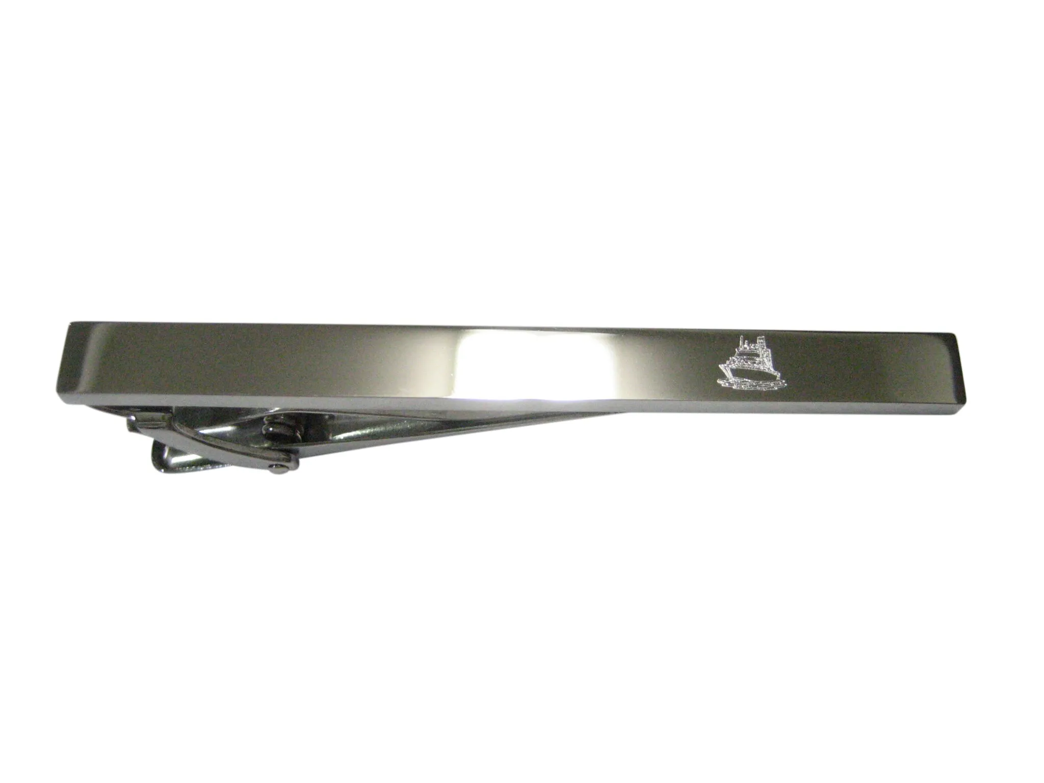 Silver Toned Etched Sleek Ship Tie Clip