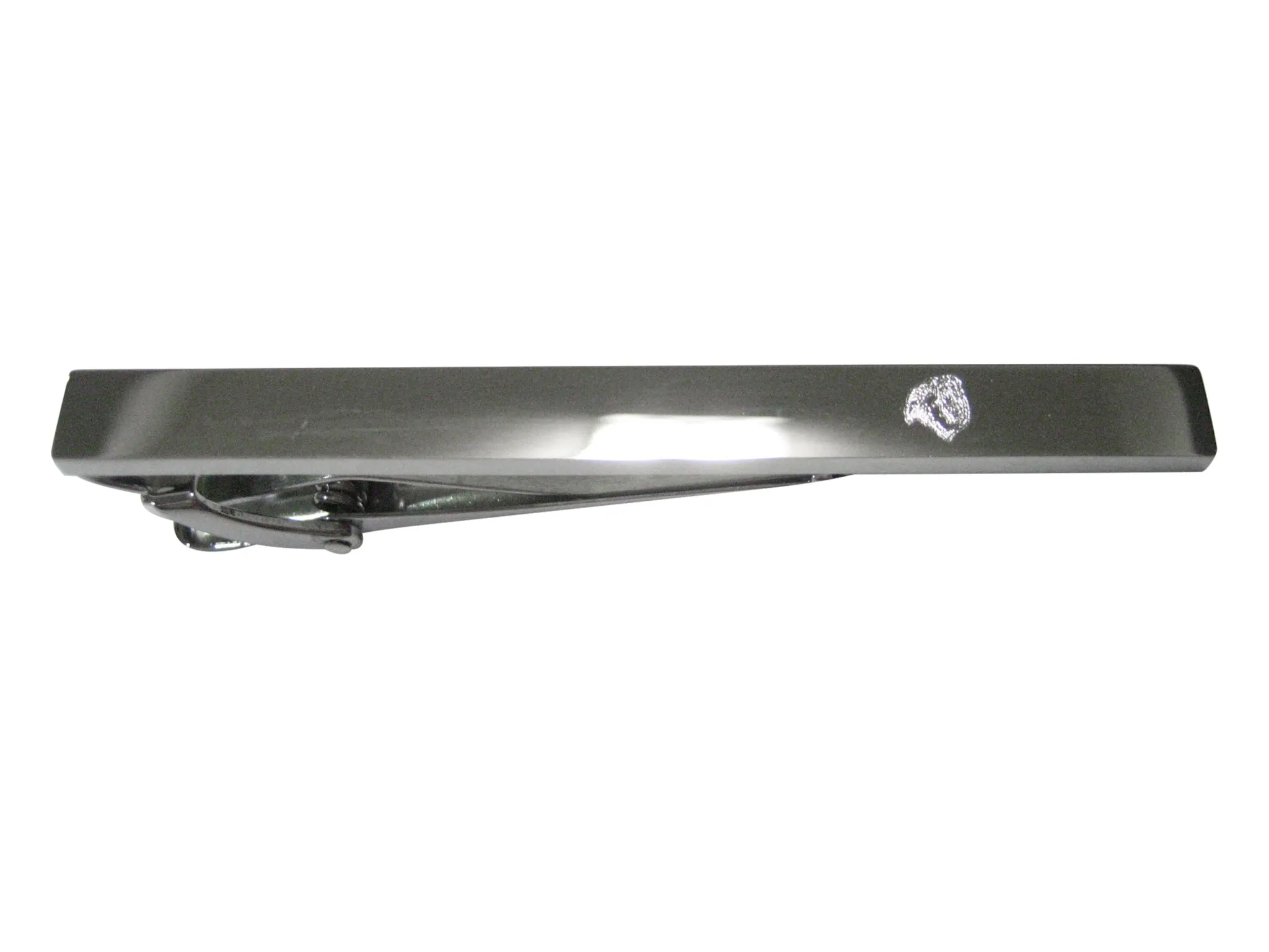 Silver Toned Etched Sleek Side Facing Lion Head Tie Clip
