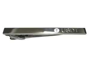 Silver Toned Etched Sleek Tether Coin Cryptocurrency Blockchain Tie Clip