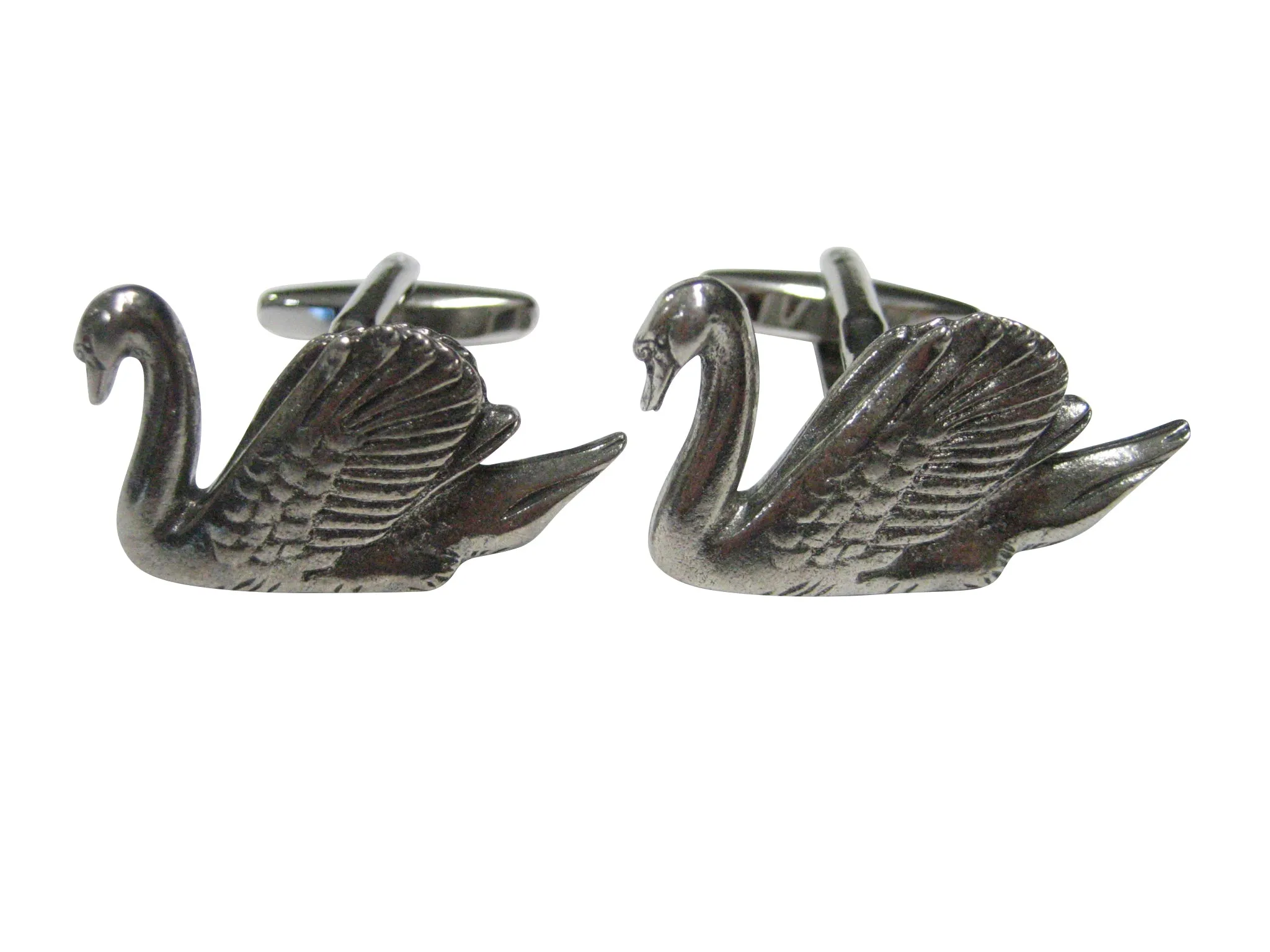 Silver Toned Sleek Swan Bird Cufflinks