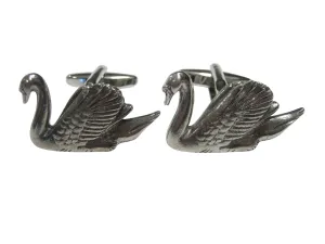 Silver Toned Sleek Swan Bird Cufflinks