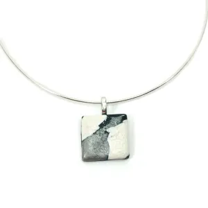 Simple & Classic Square Mosaic Pendant - Black White Silver Clay Pendant - Handmade Marble Clay Simple Pendant