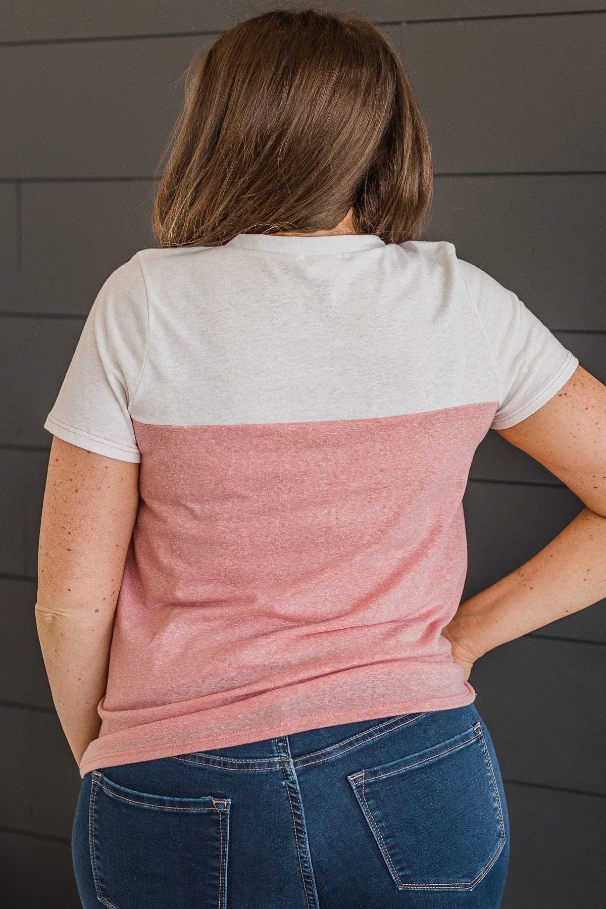 Simple Beauty Crochet Pocket Top- Ivory & Pink
