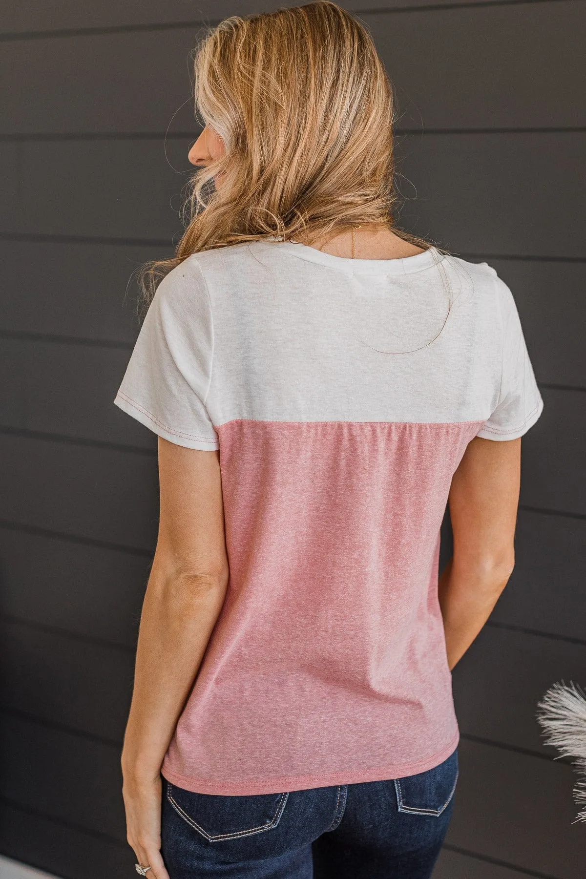 Simple Beauty Crochet Pocket Top- Ivory & Pink