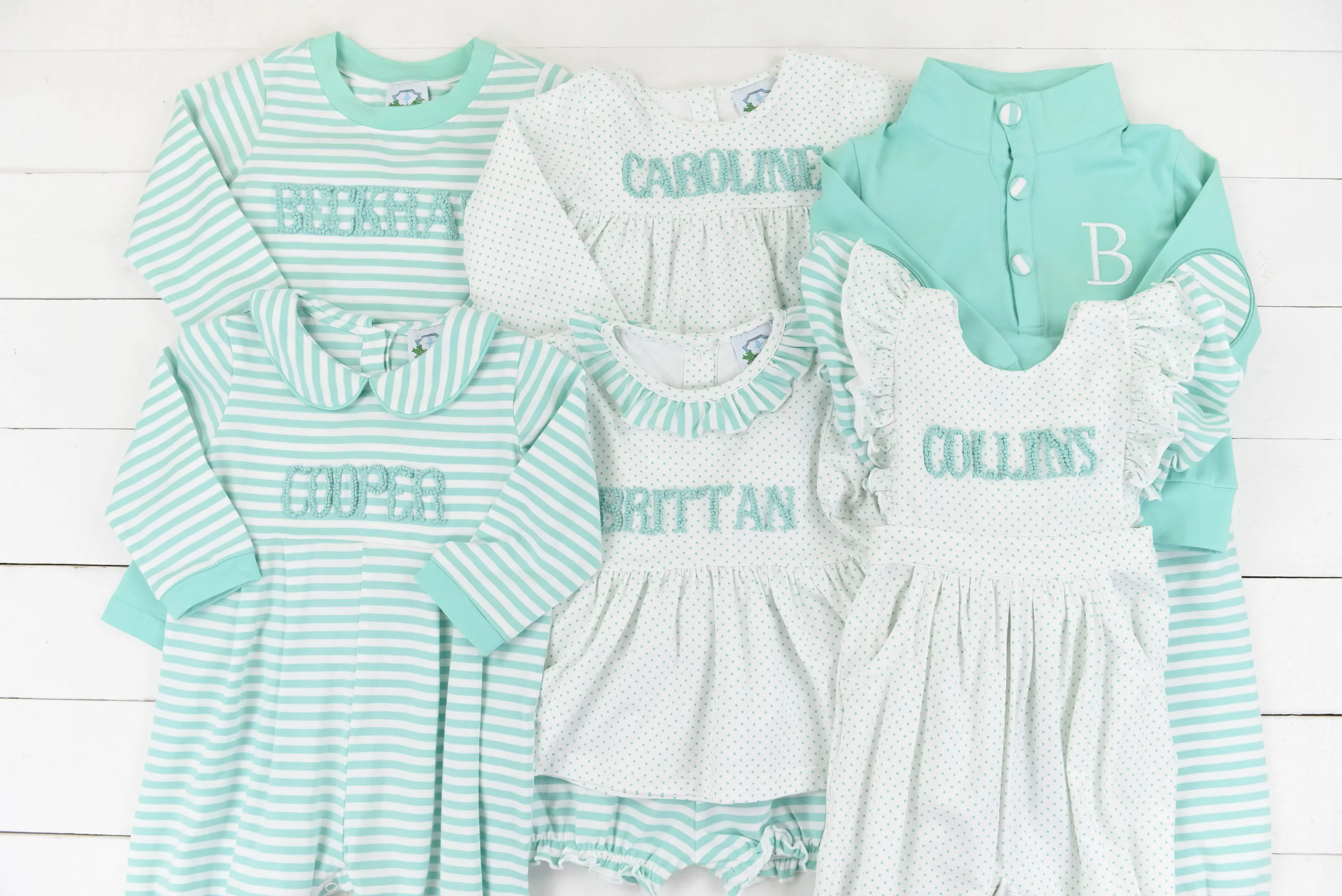 Simple Knit Mint Name Girls Romper