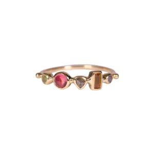 simple ring band - chrysoberyl   spinel   diamond   orange sapphire   tanzanite