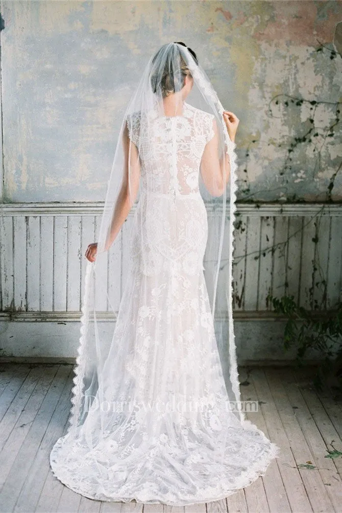 Single Layer Simple Beautiful Bride Wedding Eyelash Lace Veil