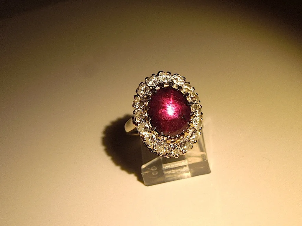 Six Carat Star Ruby - Surrounded by Diamonds - Classic Cocktail or Right Hand Ring
