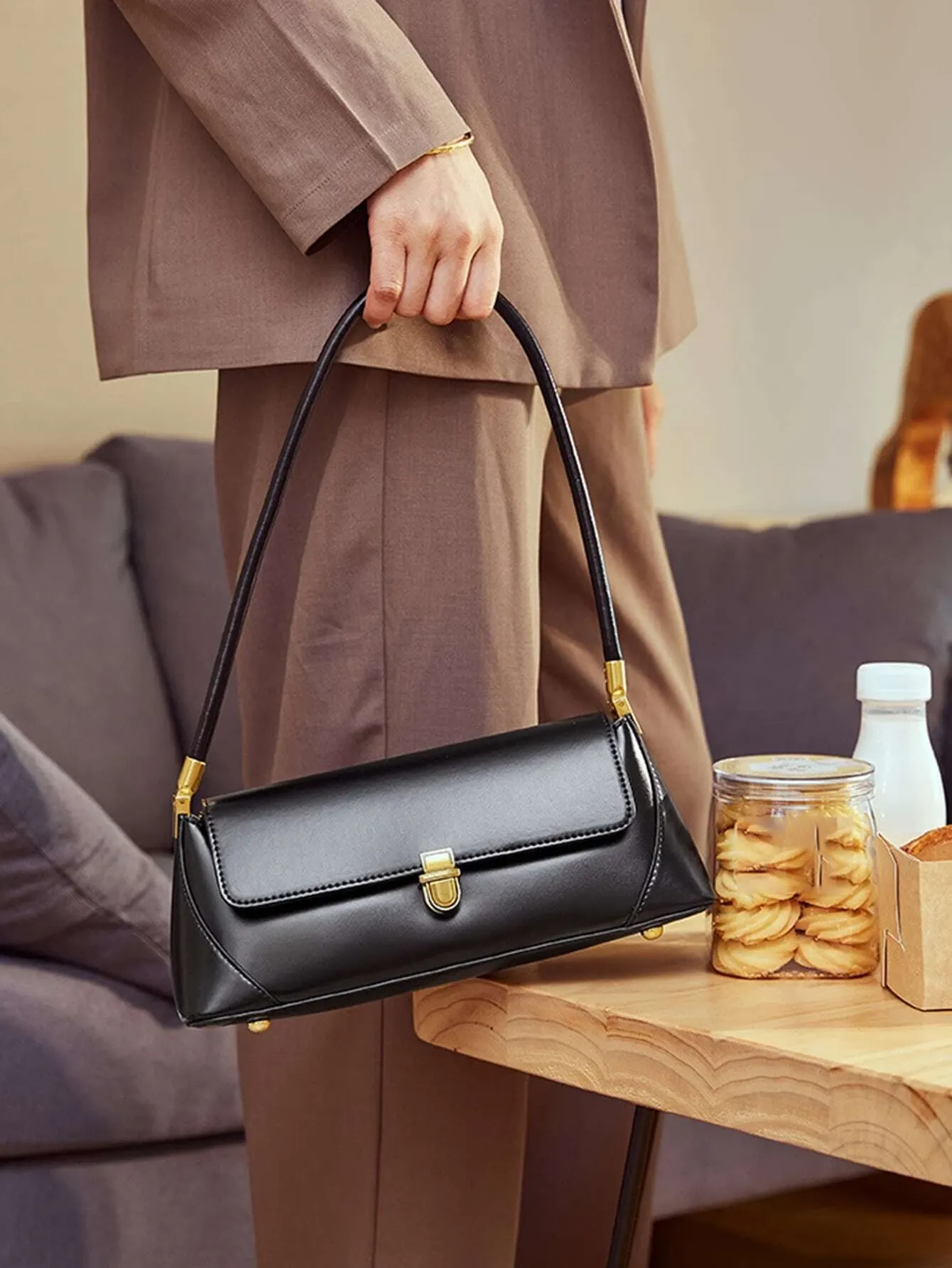 Sleek Flap Baguette Purse Bag