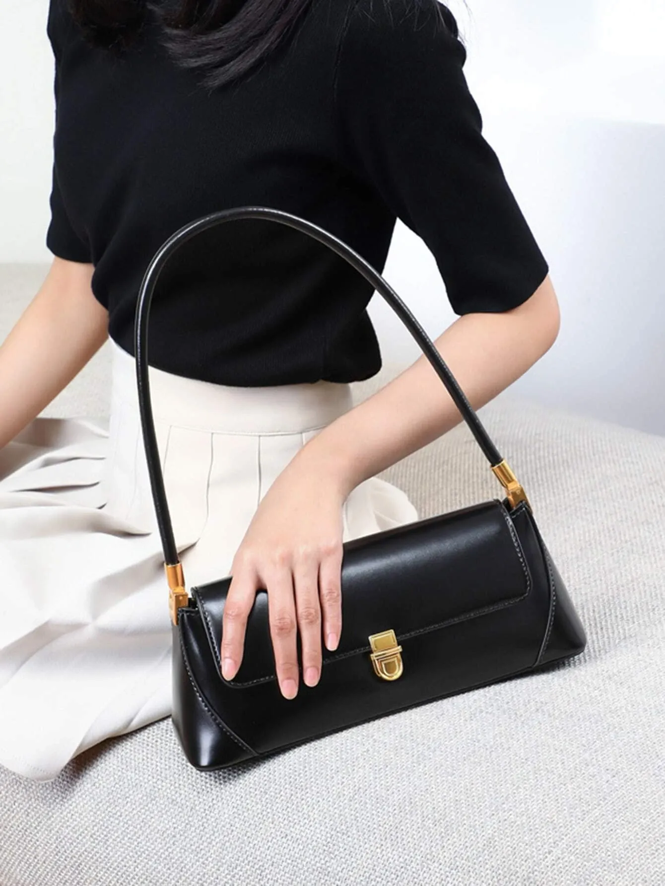 Sleek Flap Baguette Purse Bag