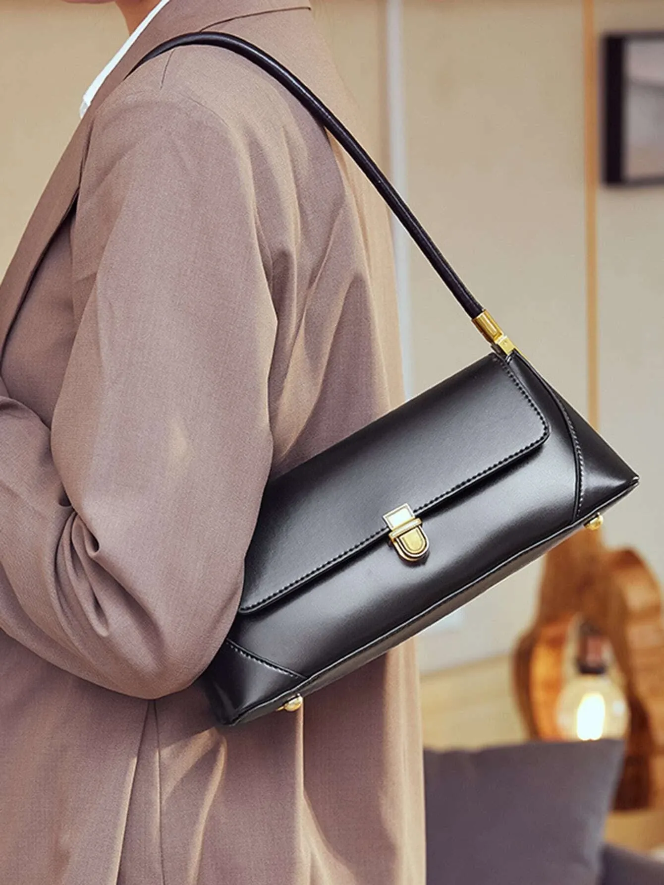 Sleek Flap Baguette Purse Bag