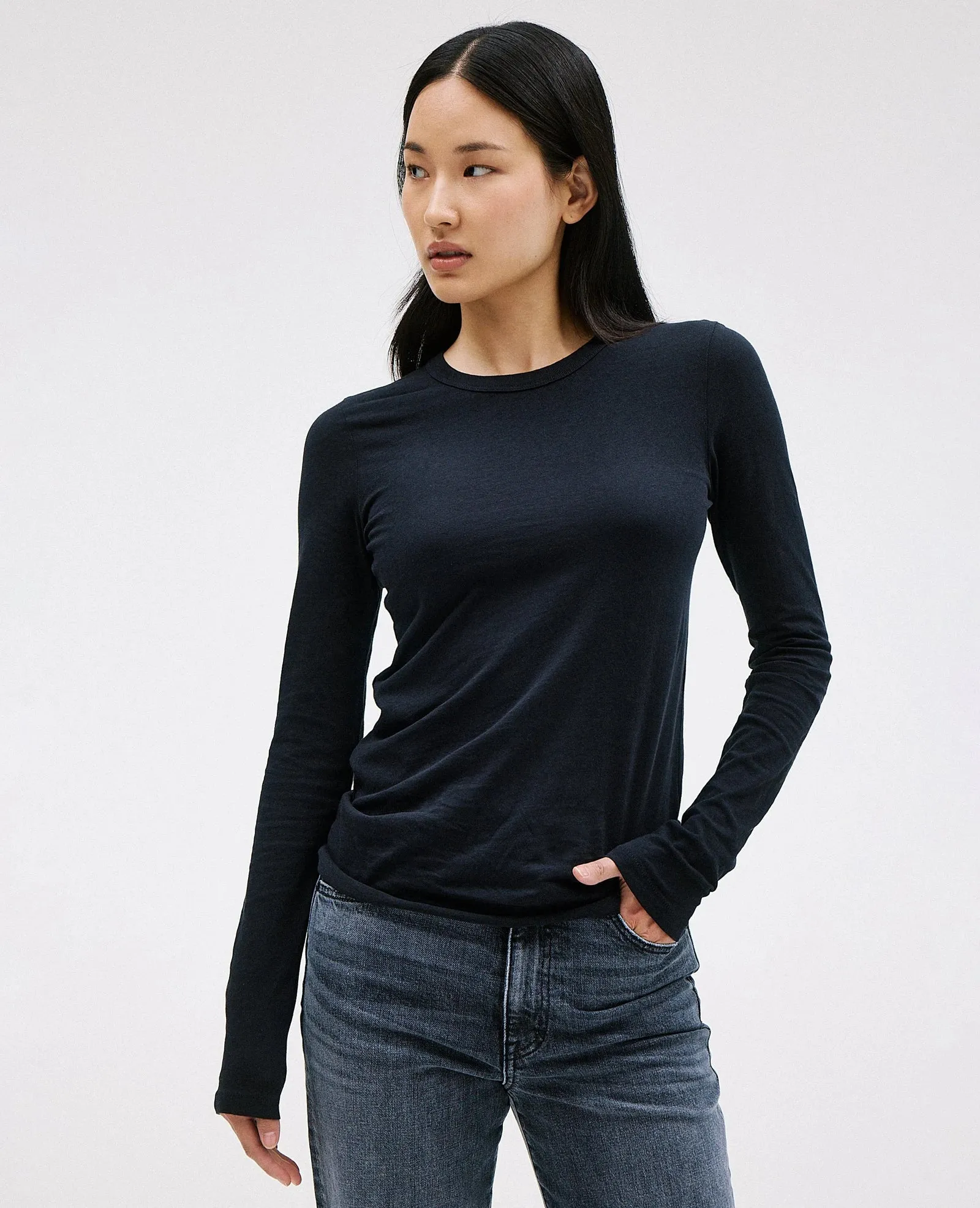 SLVRLAKE - Simple Long Sleeve Tee - Natural White & Raven