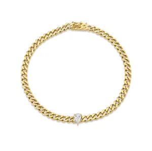 Small Cuban Link Bracelet with Pear Diamond