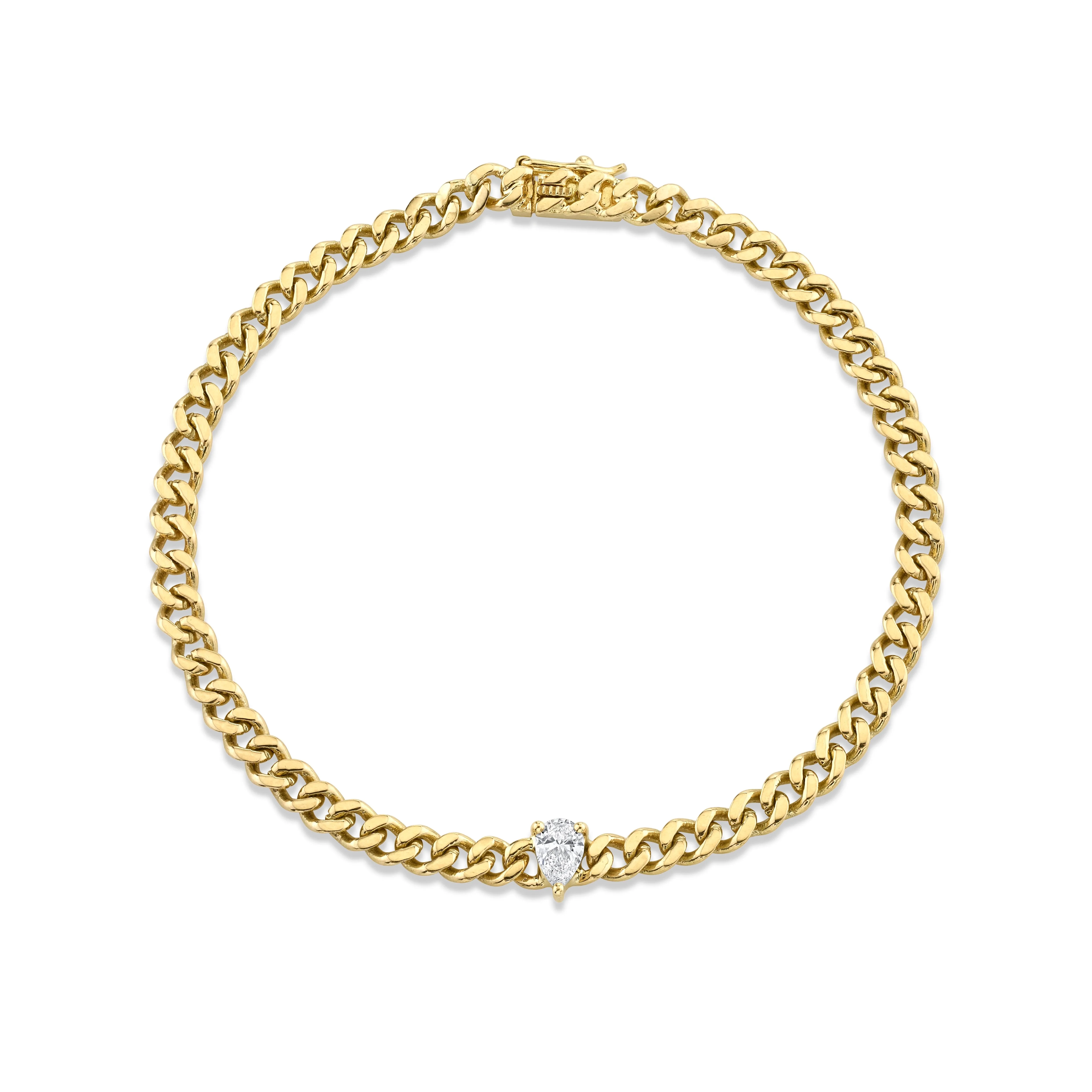 Small Cuban Link Bracelet with Pear Diamond