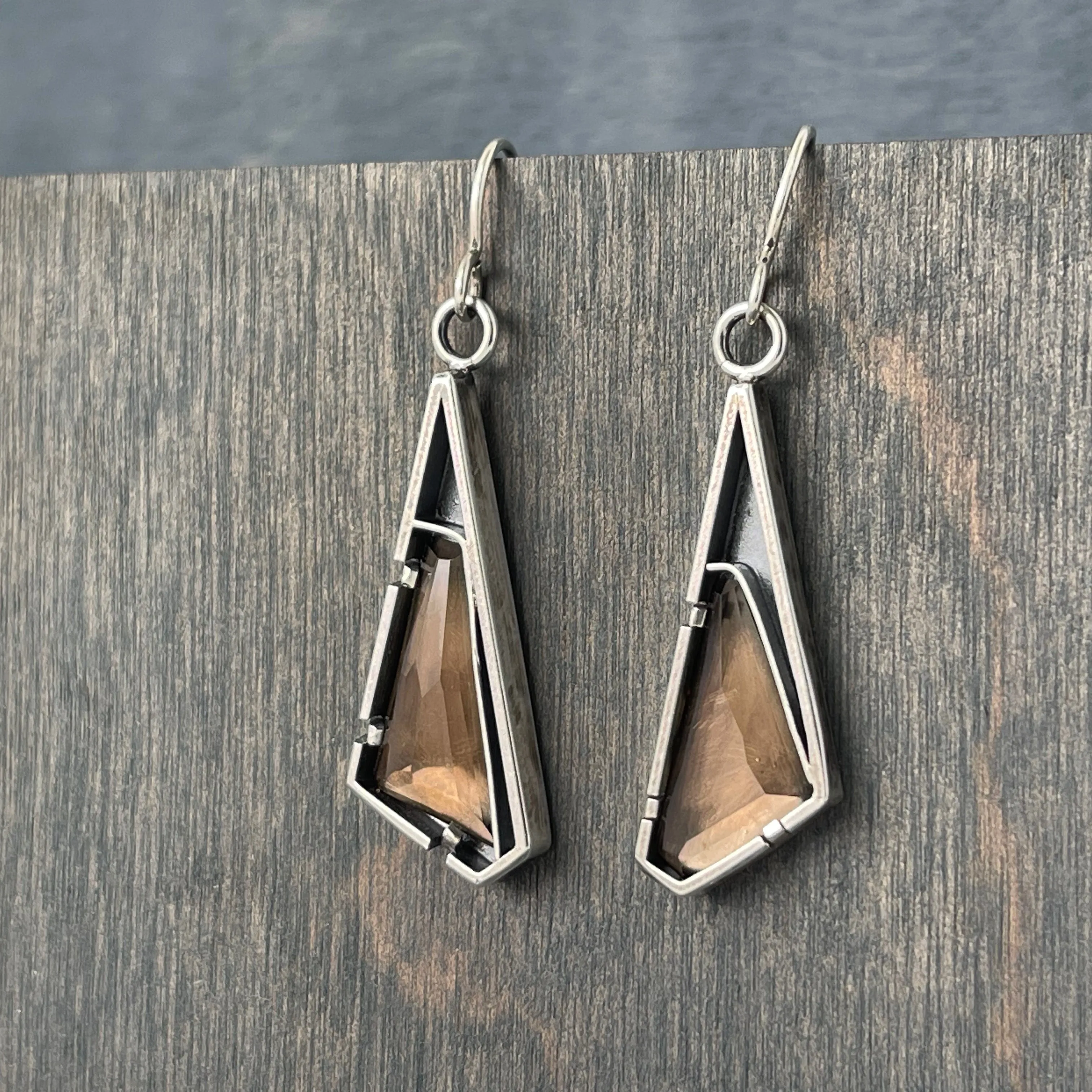 Smoky Topaz Angled Tab Earrings