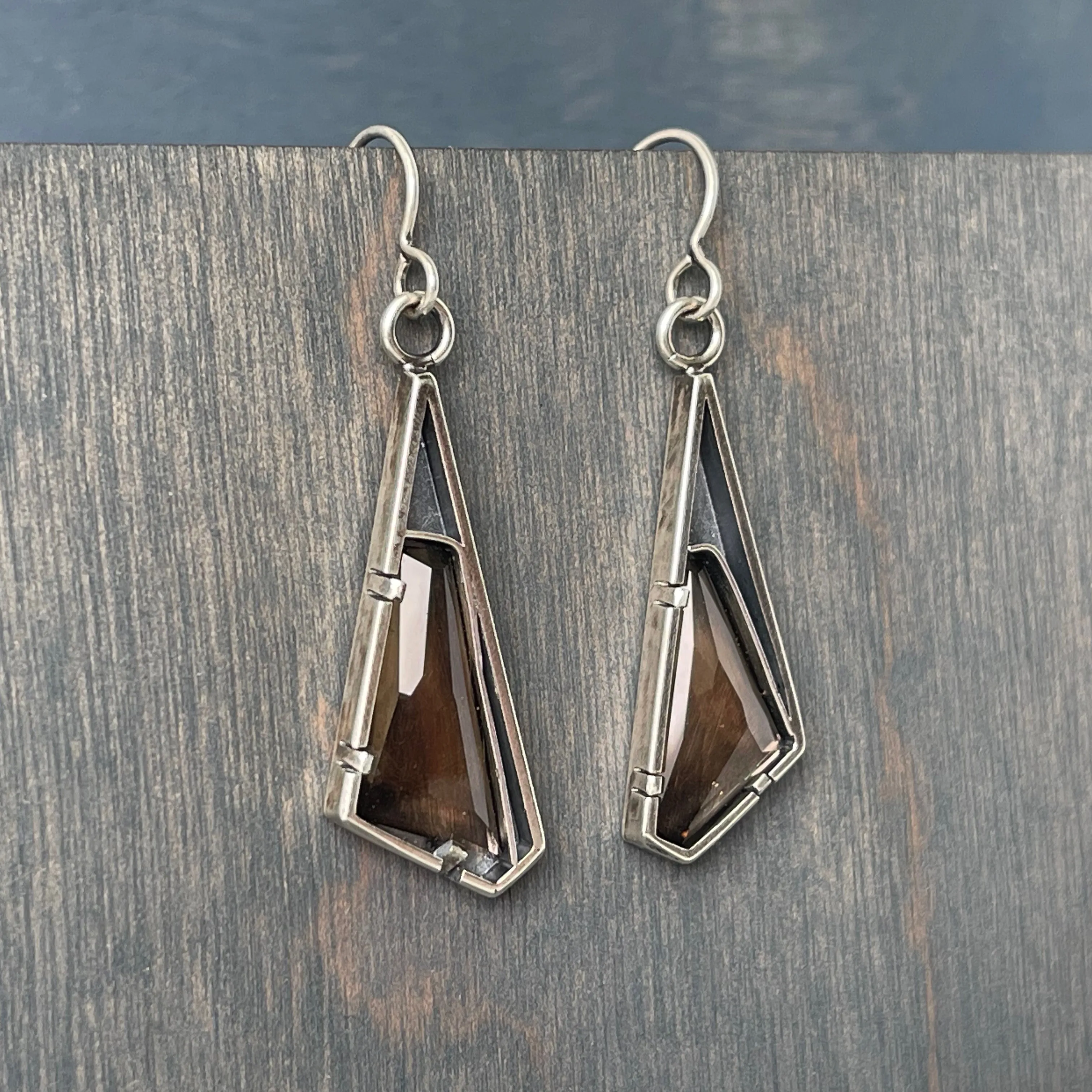 Smoky Topaz Angled Tab Earrings