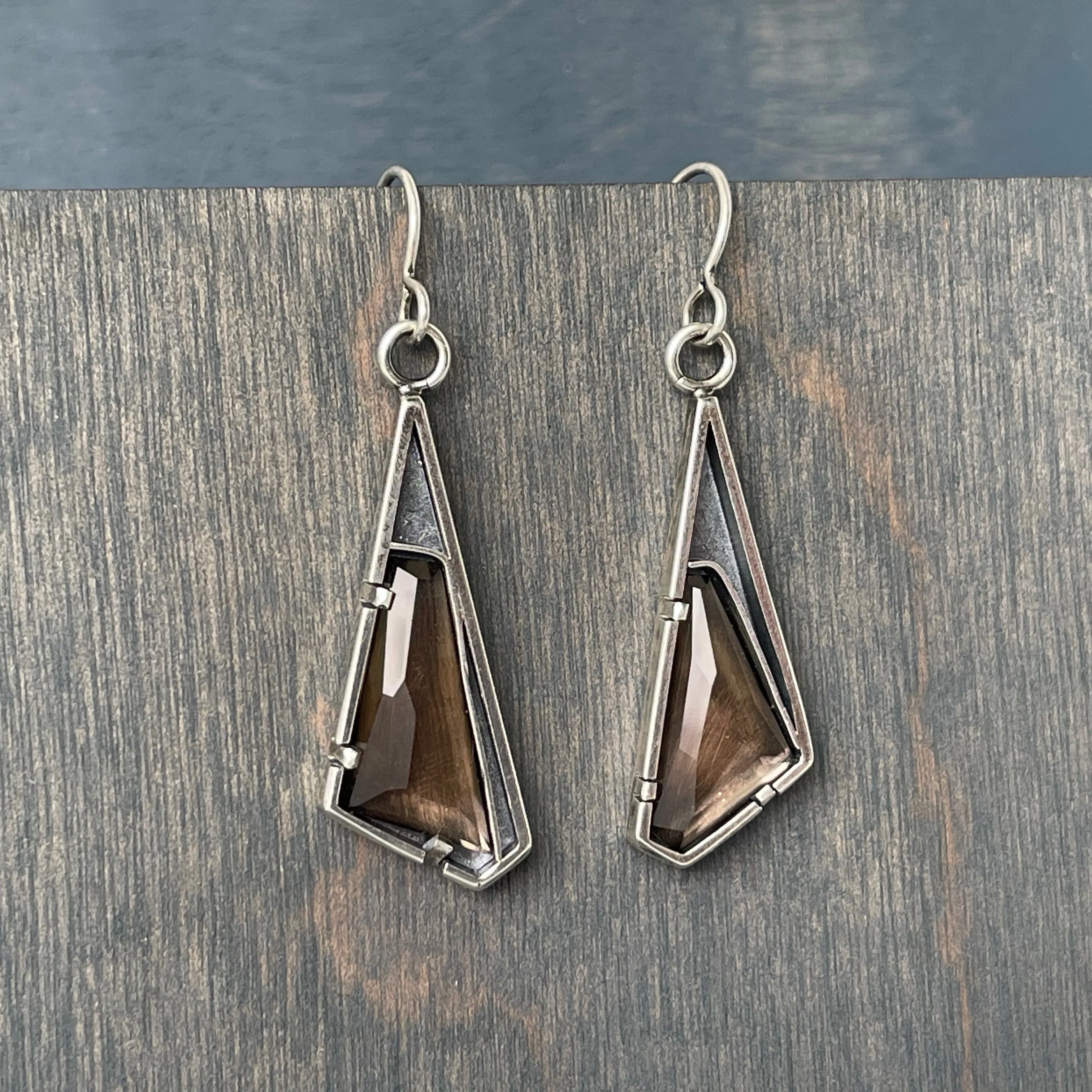 Smoky Topaz Angled Tab Earrings