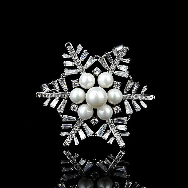Snowflake Alloy Wedding Brooch Pin With  Imitation Pearl